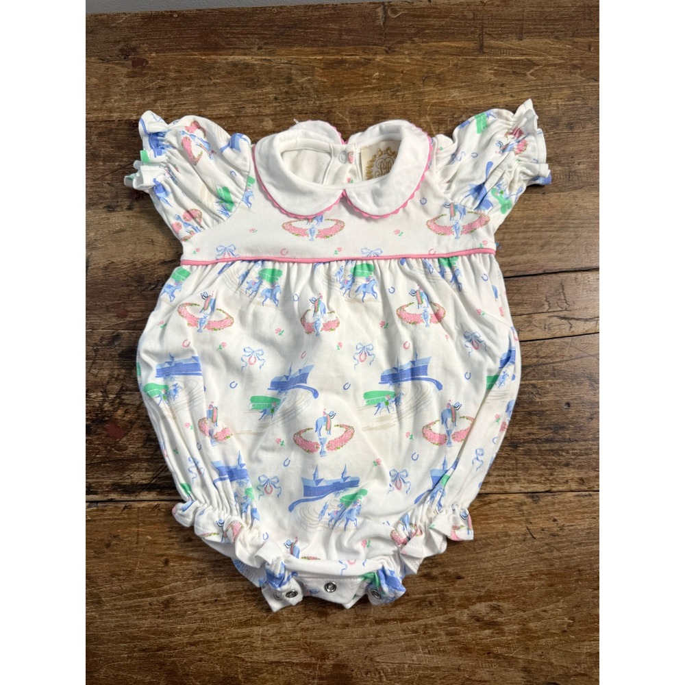 The Beaufort Bonnet Company Keeneland Horse Print Bubble Romper 12-18M Girl